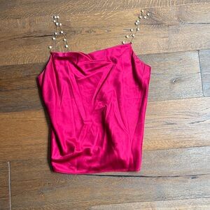 Cami NYC Red Camisole with Pearl Straps